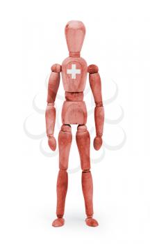 Wood figure mannequin with flag bodypaint on white background - Switzerland