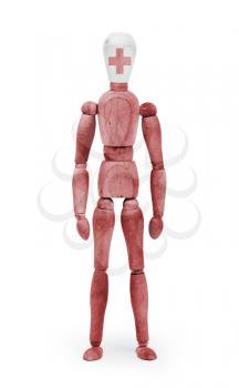 Wood figure mannequin with flag bodypaint on white background - Tonga