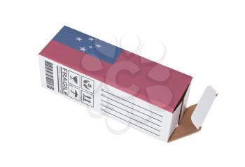 Concept of export, opened paper box - Product of Samoa