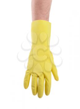Latex glove for cleaning on hand - isolated on white