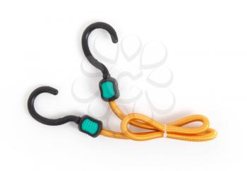 Black hook with elastic rope on a white background