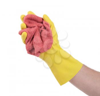 Hand in rubber glove, ready for cleaning - isolated