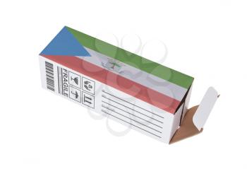 Concept of export, opened paper box - Product of Equatorial Guinea