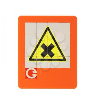 Old puzzle slide game, isolated on white - irritating (danger) symbol