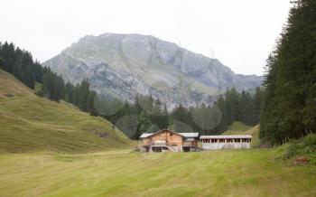 Typical farm in the Swiss alps, rough country
