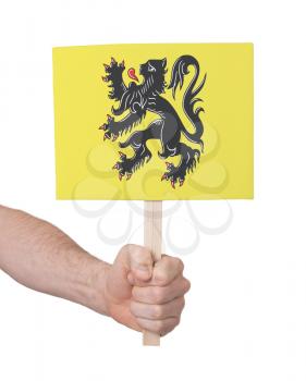Hand holding small card, isolated on white - Flag of Flanders
