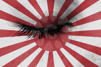 Women eye, close-up, tear, flag of Japan