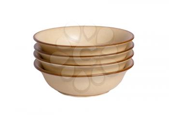 Vintage empty bowls on a white background