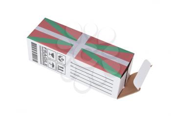 Concept of export, opened paper box - Product of Basque Country