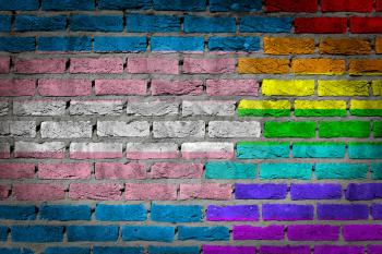 Dark brick wall texture - flag painted on wall - Trans Pride