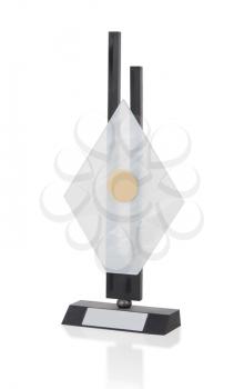 Isolated image of an od trophy made from glass, on white