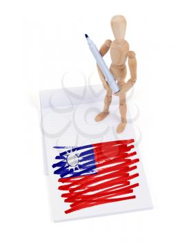 Wooden mannequin made a drawing of a flag - Taiwan