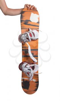 Old snowboard isolated on a white backrgound