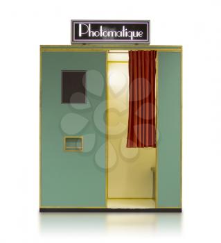 Vintage style photo booth vending machine on a white background with clipping path