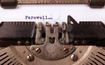 Farewell typed words on a Vintage Typewriter, close-up