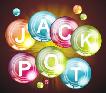 Jackpot sign.Casino, lotto label on bright balls.