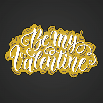 Happy Valentine's day hand lettering on blured background. Can be used for website background, poster, printing, banner, greeting card. Vector illustration