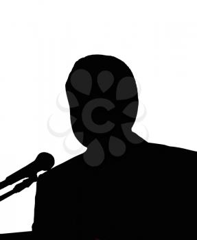 Silhouettes of the man with microphone on the white background