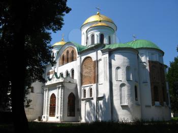 Beautiful church of all saints of Chernigov on the background of the blue sky