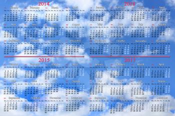 office calendar for 2014 - 2017 years on the background of blue sky