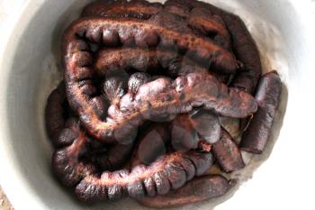 Rings of fresh home-made Ukrainian sausage