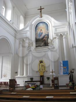 White hall in the beautiful Catholic church