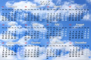 office calendar for 2015 year on the background of sky with clouds