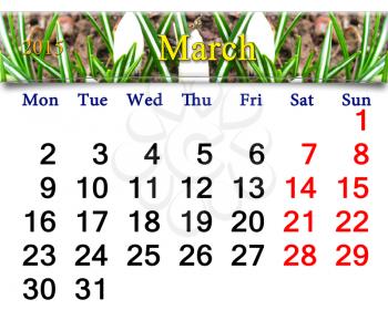 beautiful calendar for March of 2015 year on the crocus background
