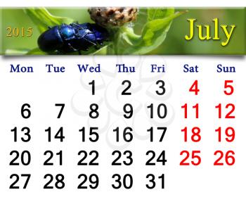 calendar for September of 2015 with image of calendar for July of 2015 with blue beetles