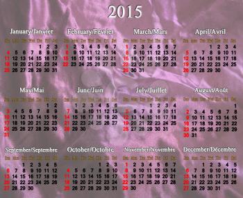 calendar for 2015 year in English and French on the dark lilac background