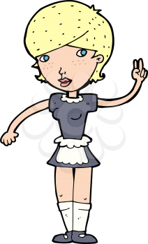 Royalty Free Clipart Image of a Waitress giving a Peace Sign