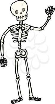 Royalty Free Clipart Image of a Skeleton Waving