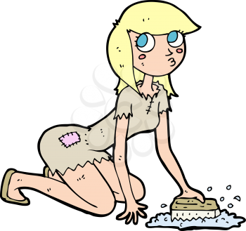 Royalty Free Clipart Image of Woman Scrubbing a Floor