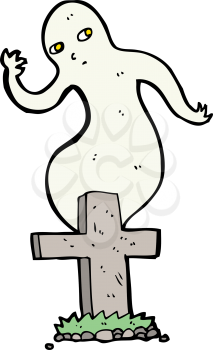 Royalty Free Clipart Image of a Ghost Over a Gravestone
