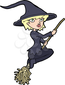 Royalty Free Clipart Image of a Witch on a Broomstick