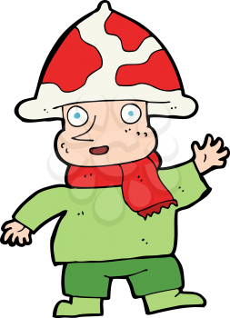 Royalty Free Clipart Image of a Man Wearing A Mushroom as a Hat