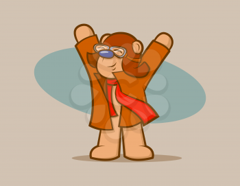 Cute vintage bear wearing goggles and a scarf, pretending to fly