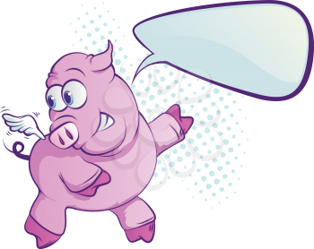Illustration of a cute flying pig with tiny wings