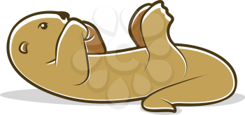 Cute brown otter cartoon lying on his back