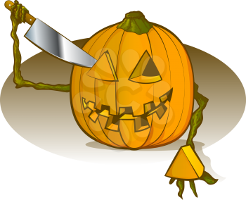 Pumpkin Carving Himself with a Large Knife