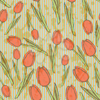 Sketch tulips, vector vintage seamless pattern eps 10