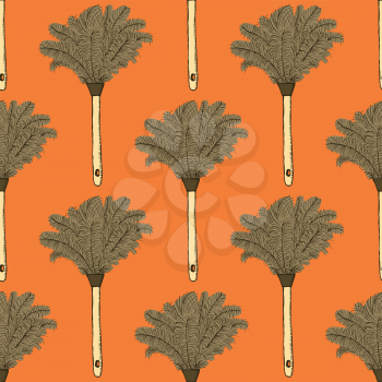 Sketch cleaning duster in vintage style, vector seamless pattern