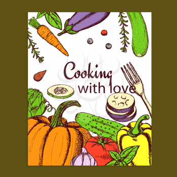 Sketch cooking card in vintage style, vector