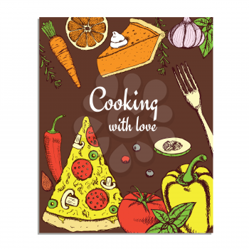 Sketch cooking card in vintage style, vector