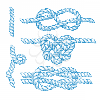 Set of engraved knots and ropes in vintage style, vector