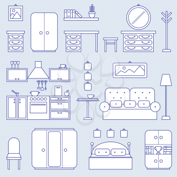 Furniture line icon design. Kitchen, bedroom, living room interior illustration.