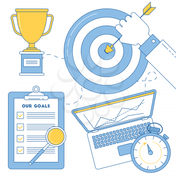 Target with man's hand with arrow, business goal achievement illustration