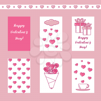 Valentine set of cards with hearts, presents and roses