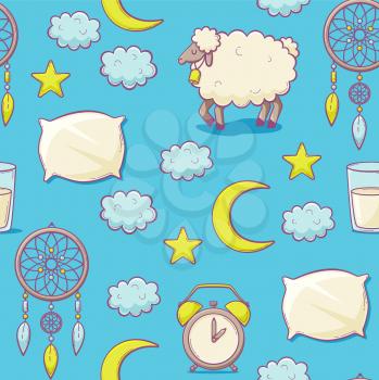 Sleep concept with pillow, vector seamless pattern