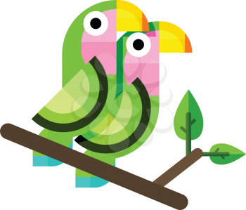 Flat vector illustration of lovebirds. Two parrots in flat style.